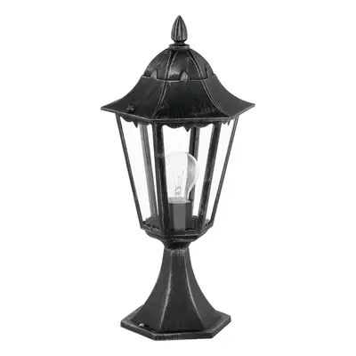 IP44 Outdoor Pedestal Light Black & Silver Patina Lantern x 60W E27 Bulb