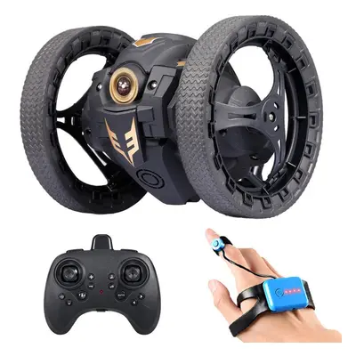 (Black) 2WD 2.4Ghz RC Bounce Car Jump Remote Control Stunt Watch Induction Rotation 27.6 inches 