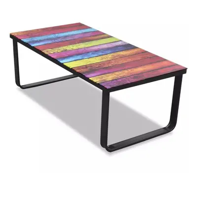 New Modern Indoor Coffee Table Tempered Glass 5mm Rainbow Printing Metal Frame