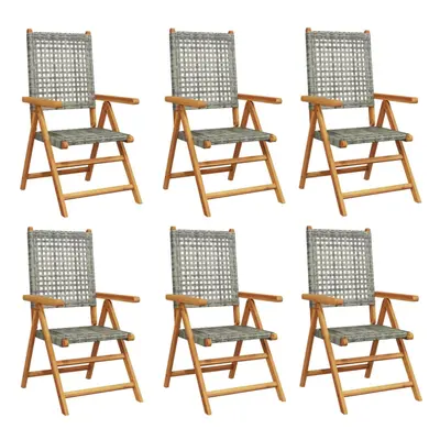 (grey, pcs) vidaXL Reclining Garden Chairs Outdoor Chair Armchair Poly Rattan & Solid Wood