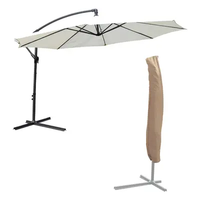 (Cream) KCT 3.5m Garden Cantilever Parasol with Cover