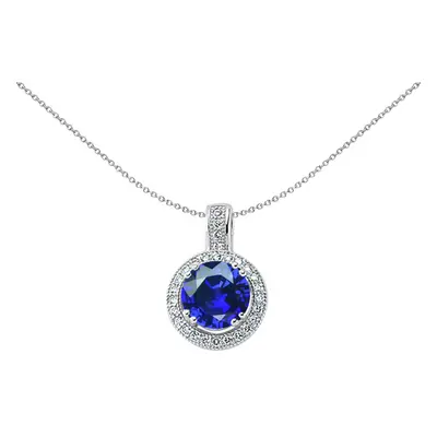 Jewelco London Ladies Sterling Silver Tanzanite-Violet Cubic Zirconia Halo Pendant Necklace inch