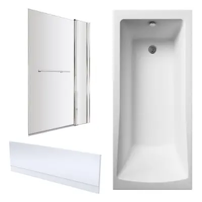 Bath Suite-1700x750mm Square Bath, Front Panel, Square Screen with Fixed Panel