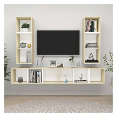 vidaXL 4x Wall Mounted TV Cabinets White and Sonoma Oak Chipboard Living Room