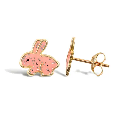 Jewelco London Ladies 9ct Yellow Gold Pink Enamel Bunny Rabbit Stud Earrings - JES277