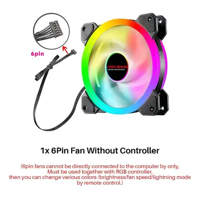 (1x 6PIN Fan Without Controller) 120mm Computer PC Cooler Cooling Fan RGB LED Multicolor-mode Qu