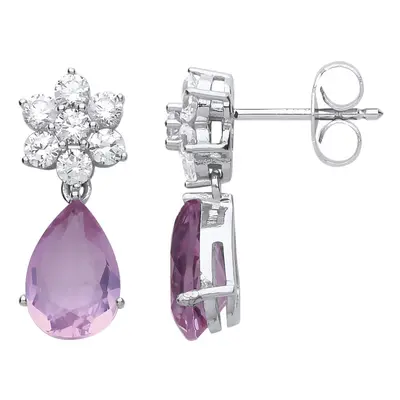 Jewelco London Ladies Sterling Silver Lilac Pear Cut Cubic Zirconia Purple Rain Stud Drop Earrin