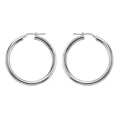 Jewelco London Ladies Sterling Silver Round Tube Polished Hoop Earrings 36mm - ER2