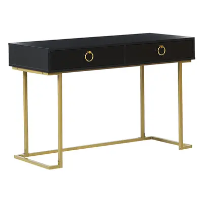 Home Office Desk / Drawer Console Table Black with Gold WESTPORT