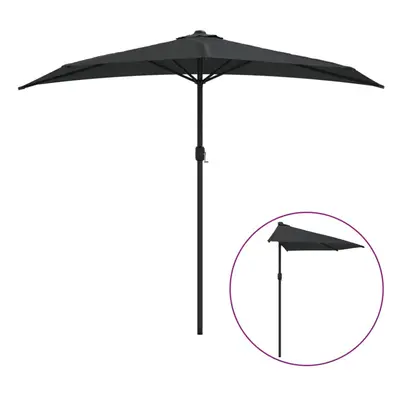 vidaXL Balcony Parasol with Aluminium Pole Umbrella Black 270x144x222 cm Half