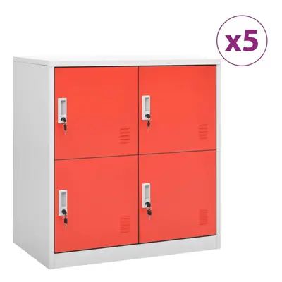 vidaXL 5x Locker Cabinets Light Grey and Red Steel Office Storage Side Cabinet