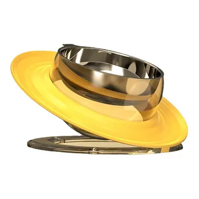 (Yellow) Cat Feeder Bowl Dry Wet Separation Rotating Design Foodgrade Material Anti-slip Design 