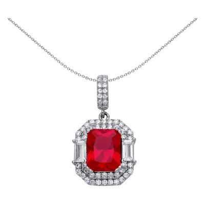 Jewelco London Ladies Sterling Silver Ruby-Red Emerald cut Cubic Zirconia Octagon Amphitheatre P