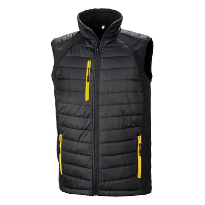 (M, Black/Yellow) Result Mens Black Compass Padded Soft Shell Gilet