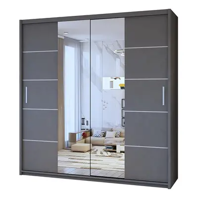 (Grey, 120) Dubna Center Mirror Double Door Sliding Wardrobe