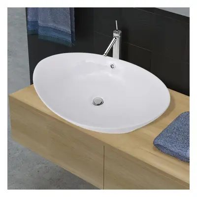 vidaXL Ceramic Basin Oval with Overflow 59x38.5x19cm Bathroom Fixture Sink