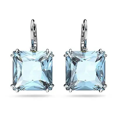 Swarovski Millenia Drop Earrings, Square Cut Blue Crystals in a Rhodium Plated Setting, from the