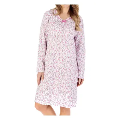 (Pink, UK 24/26) Slenderella Ladies Ditsy Floral Long Sleeve Cotton Jersey Nightdress