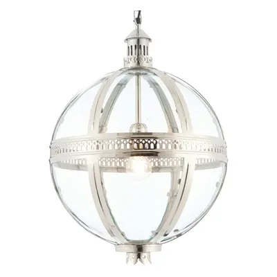 Hanging Ceiling Pendant Light Nickel & Clear Glass Vintage Lamp Bulb Orb Shade