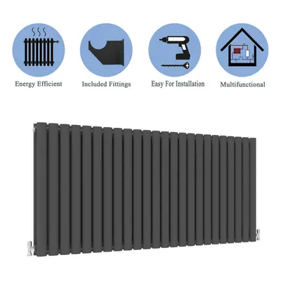 (Double, 600x1416mm) Anthracite Central Heating Oval Column Radiators