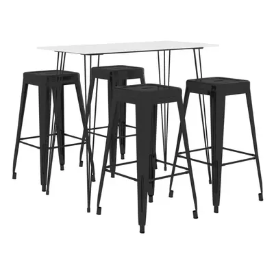 vidaXL Bar Set Piece White and Black Kitchen Dining Room Chair Stool Table