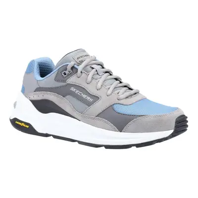 (10 UK, Grey/Blue) Skechers Womens/Ladies Global Jogger Leather Trainers