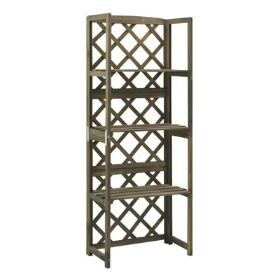 vidaXL Solid Fir Wood Trellis with Shelves Grey Wooden Garden Plant Shelf