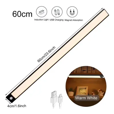 (Black 60cm, Warm Light) 20/40/60CM Body Sensing Small Night Light USB Charging Lamp LED Portabl