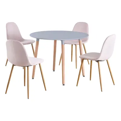 (Grey Table & Pink Velvet Chairs) Charles Jacobs Round Dinner Table & Chair Seat Circular Scandi