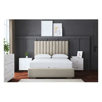 (Single, Cream) Evangeline Panel Upholstered Bed