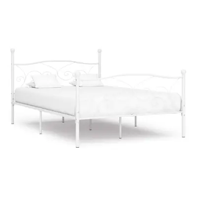 vidaXL Bed Frame with Slatted Base White Metal 120x200cm Bedroom Furniture