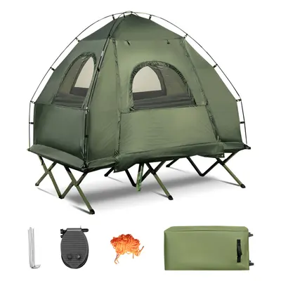 2-Person Folding Camping Tent Elevated W/ Air Mattress & Sleeping Bags