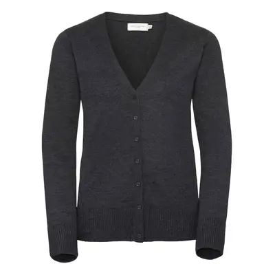 (2XS, Charcoal Marl) Russell Collection Ladies/Womens V-neck Knitted Cardigan