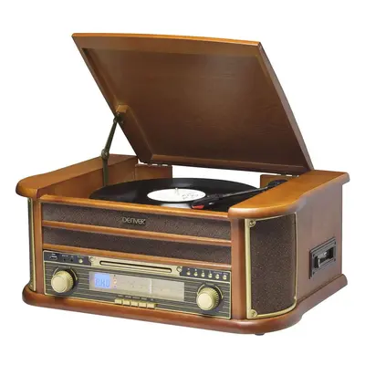 Denver MCR-50 Retro Wooden Music Centre Hi-Fi With Remote Control, Record Player, CD Player, Cas