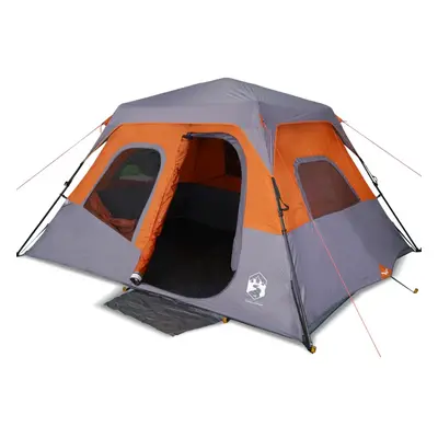 vidaXL Family Tent 6-Person Dome Tent Grey and Orange Quick Release Waterproof