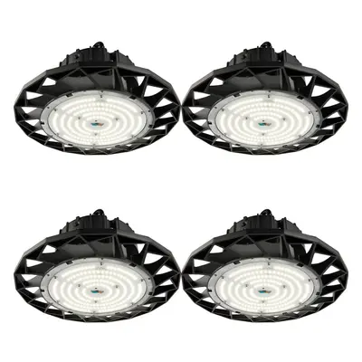 4 PACK High Bay Emergency Pendant Light 200W Daylight White LED - Matt Black