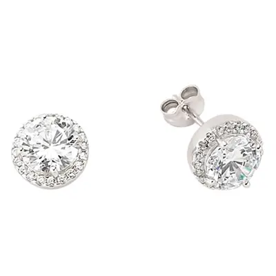 Jewelco London Ladies Sterling Silver Cubic Zirconia Halo Stud Earrings - GVE312