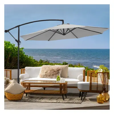 (Grey, No Base) 3M Large Banana Cantilever Patio Garden Parasol Outdoor Umbrella