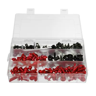 (Red) 198PCS Motorcycle Nylon Washer KitFairing Bolts Screws Retainer Fastener Clips