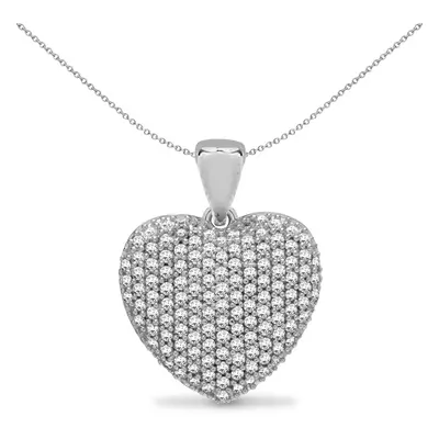 Jewelco London Solid 9ct White Gold Pave Set Round H I2 0.5ct Diamond Domed Love Heart Cluster P