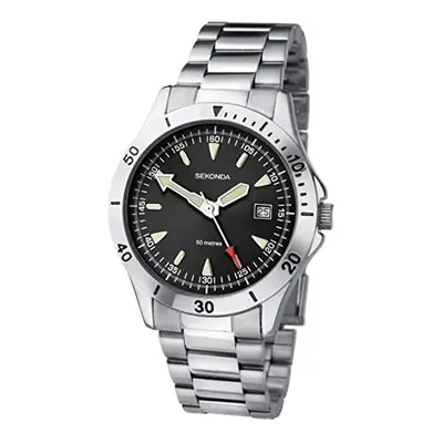 Sekonda Gents Analogue Quartz Watch with Black Dial and Silver Stainless Steel Bracelet