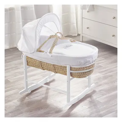 Sleepy Little Owl Palm Moses Basket with Rocking Stand White