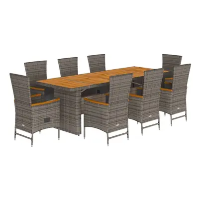 vidaXL Garden Dining Set Piece with Cushions Table & Chair Grey Poly Rattan