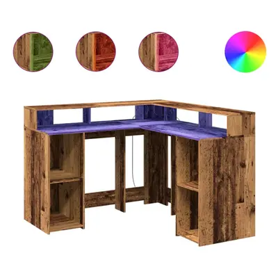 vidaXL Desk with LED Lights Writing Working Table Old Wood Engineered Wood