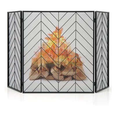 3-Panel Fireplace Screen Foldable Wrought Metal Iron Mesh Fire Spark Guard