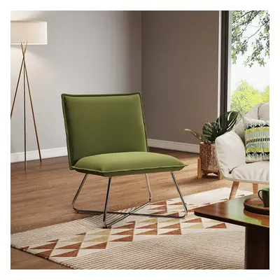 Modern Linen Accent Chair with Metal Base