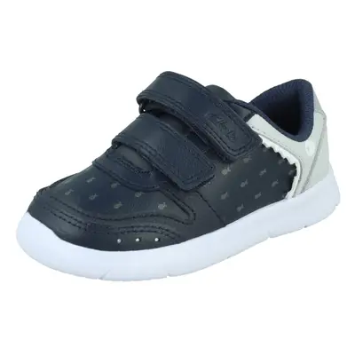 (Navy, UK 5.5 Infant) Boys Clarks Shark Detail Trainers Ath Scale