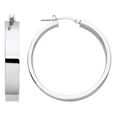 Jewelco London Ladies Rhodium Plated Sterling Silver Rectangular Tube Flat Band Hoop Earrings 32