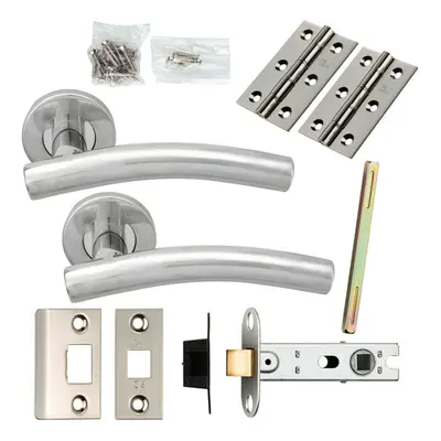 Door Handle & Latch Pack Polished Steel Arched Lever Screwless Round Rose