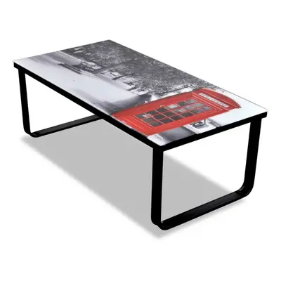 New Modern Coffee Table Tempered Glass 5mm Telephone Booth Printing Metal Frame